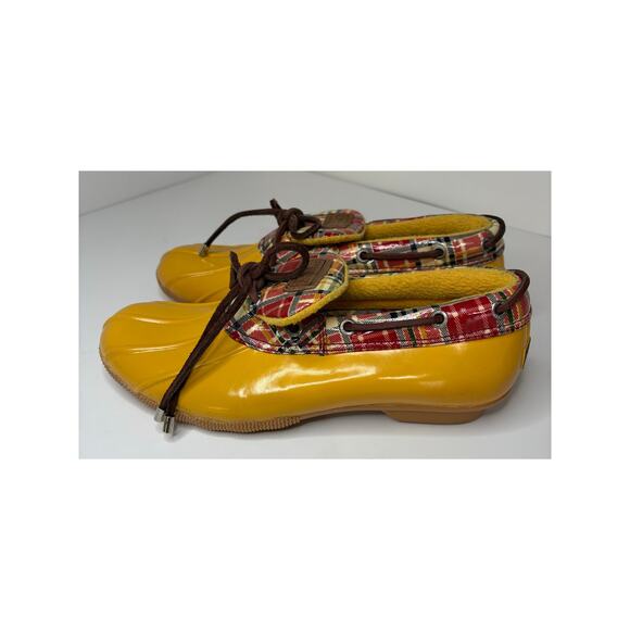 Sperry Top Sider Waterproof Rubber Duck Boot Yellow Plaid Women's Sz 8.5 - Picture 4 of 10